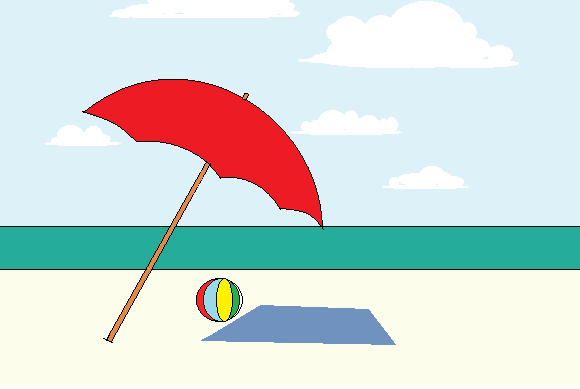 labor day beach with umbrela and clowds image